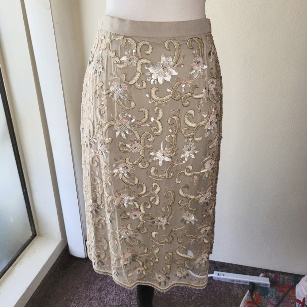 Badgley Mischka floral sequin and beaded skirt - NWOT